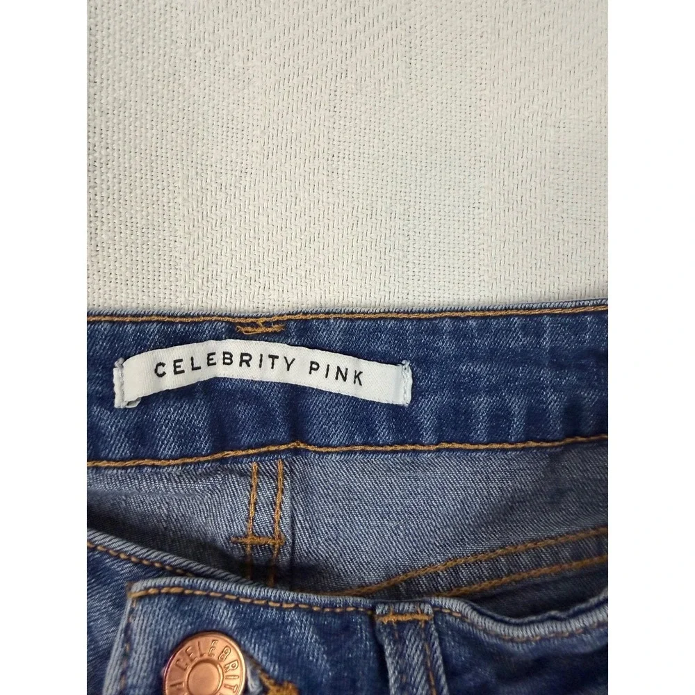 Celebrity Pink Blue Denim Rolled Cuff Shorts Size 5/27 CJ30803A86 Mid Rise